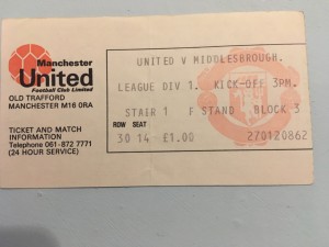 Man United v Middlesbrough 1976 ticket for sale on Ebay