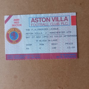 Aston Villa v Manchester United, Premier League, 07/11/1992. Man Utd end. for sale on Ebay