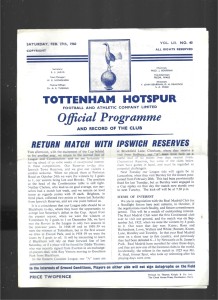 Tottenham Hotspur v Ipswich Town Reserves 27/02/60 for sale on Ebay