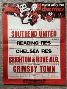 1974 AFC Bournemouth Match Poster Reading FC Chelsea Grimsby Town Brighton & HA, for sale on Ebay