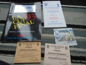 ARSENAL V SHEFFIELD WEDNESDAY 1993 FA CUP FINAL +DINNER MENUE+3 TICKETS for sale on Ebay