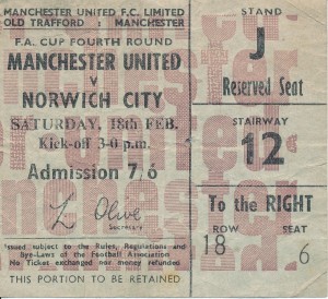 TICKET: Manchester United v Norwich City (FA Cup) 1966/1967 for sale on Ebay