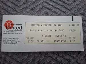Manchester United v Crystal Palace TICKET. 4/4/1981 for sale on Ebay