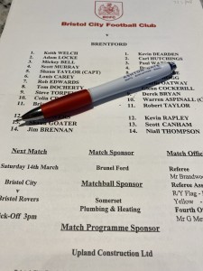 03-03-1998. Bristol City V Brentford. Official Colour Team Sheet for sale on Ebay