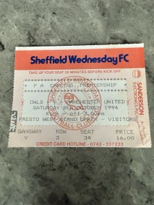 Manchester United FC Sheffield Wednesday Away Ticket Stub Saturday 8th Oct 1994 for sale on Ebay