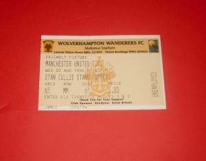 1994/95 WOLVES V MANCHESTER UNITED FRIENDLY TICKET for sale on Ebay