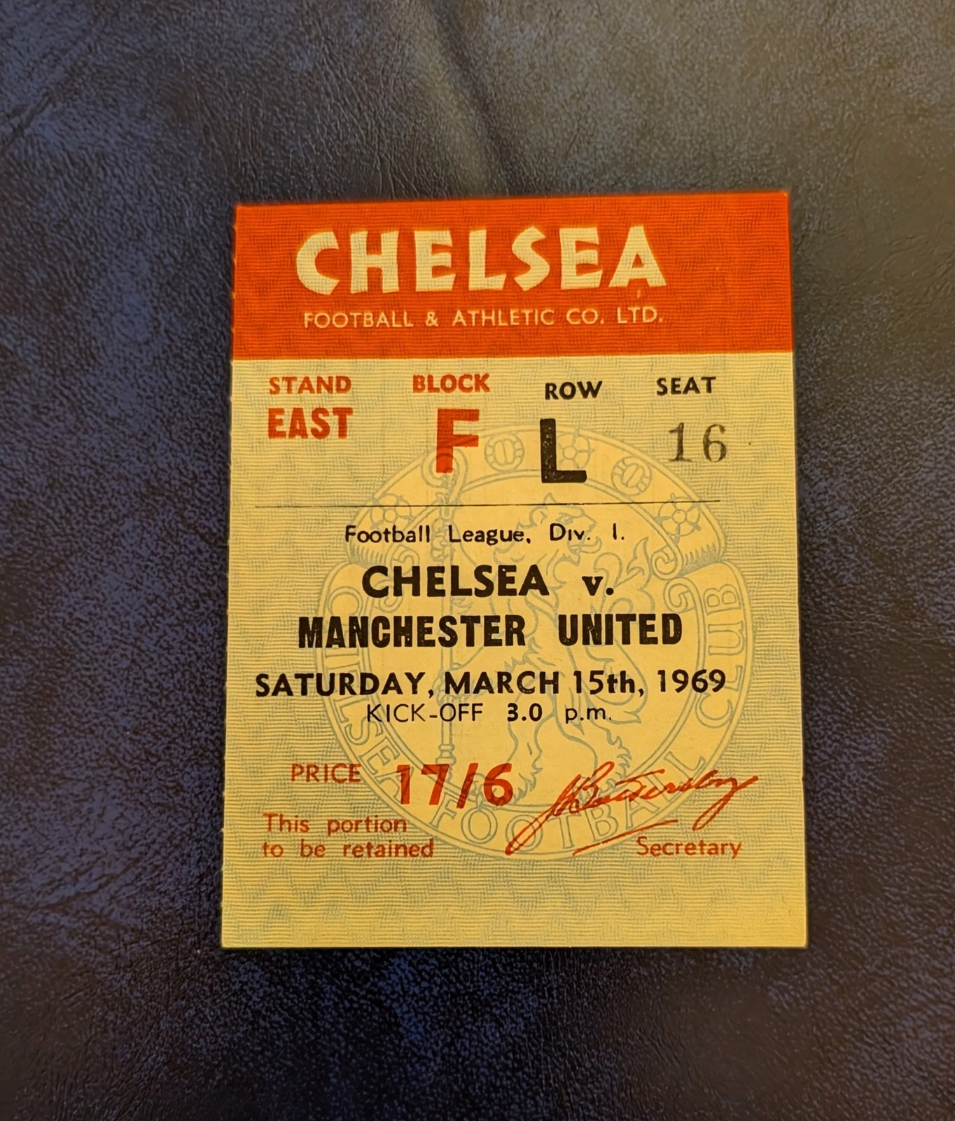 TICKET - CHELSEA  v MAN. UNITED - 15 MARCH 1969 !! for sale on Ebay