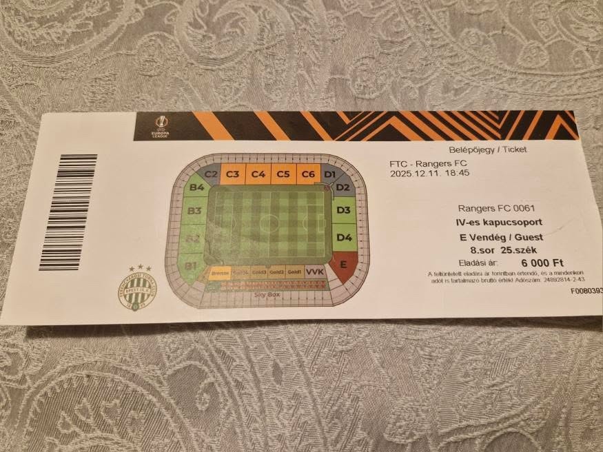 Ferencváros TC V Rangers ticket Stub 11th Of December 2025 for sale on Ebay