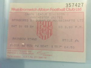 West Bromwich Albion v Man United 1984 ticket for sale on Ebay