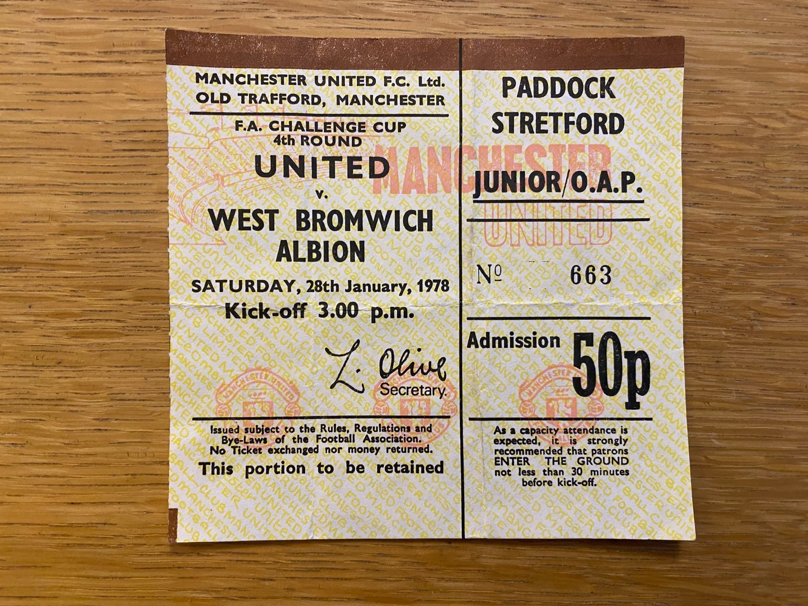 Manchester United v West Bromwich Albion FA Cup     Match Ticket 1977/8 for sale on Ebay