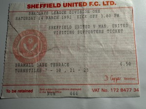 Sheffield United v Manchester United ticket stub 1992 for sale on Ebay