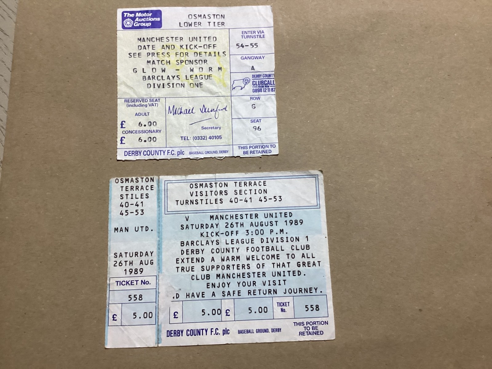 2 x 1980s Ticket  STUBS  MANCHESTER United v Derby County 1989 and ? for sale on Ebay