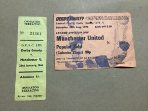 2 x Ticket  STUBS  MANCHESTER United v Derby County 1966 and 1976 away for sale on Ebay