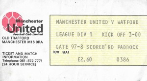 Manchester United v Watford. Ticket Stub. League Division 1. for sale on Ebay