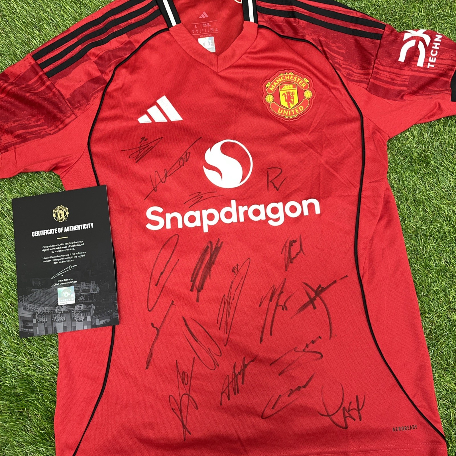 Manchester United Signed 25/26 Football Shirt COA squad signed by 17 with COA for sale on Ebay
