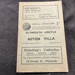 10-10-1936. Plymouth Argyle v Aston Villa Rare for sale on Ebay