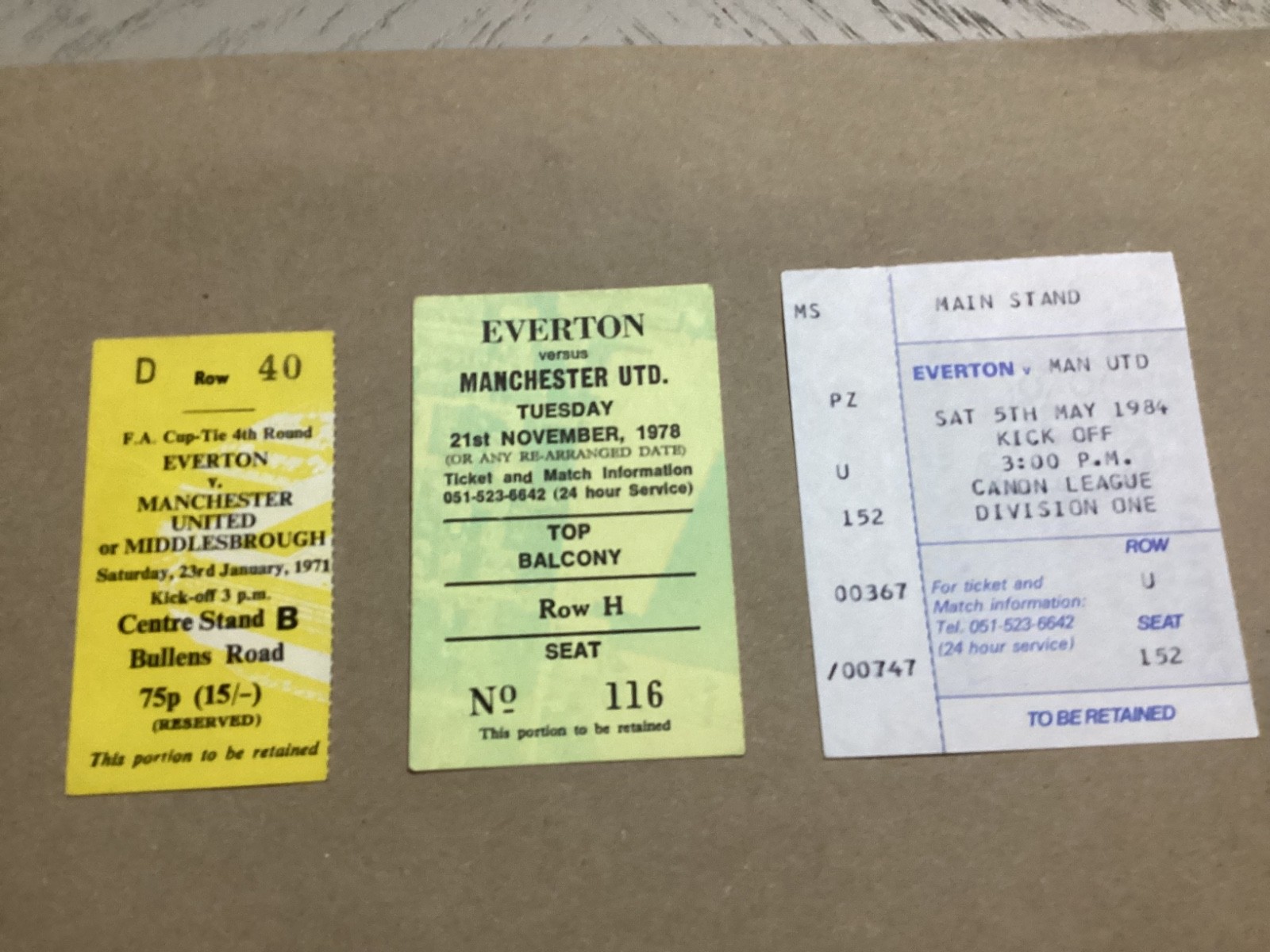 3 x Ticket  STUBS  MANCHESTER United v Everton away 1971. 78 and 84 for sale on Ebay