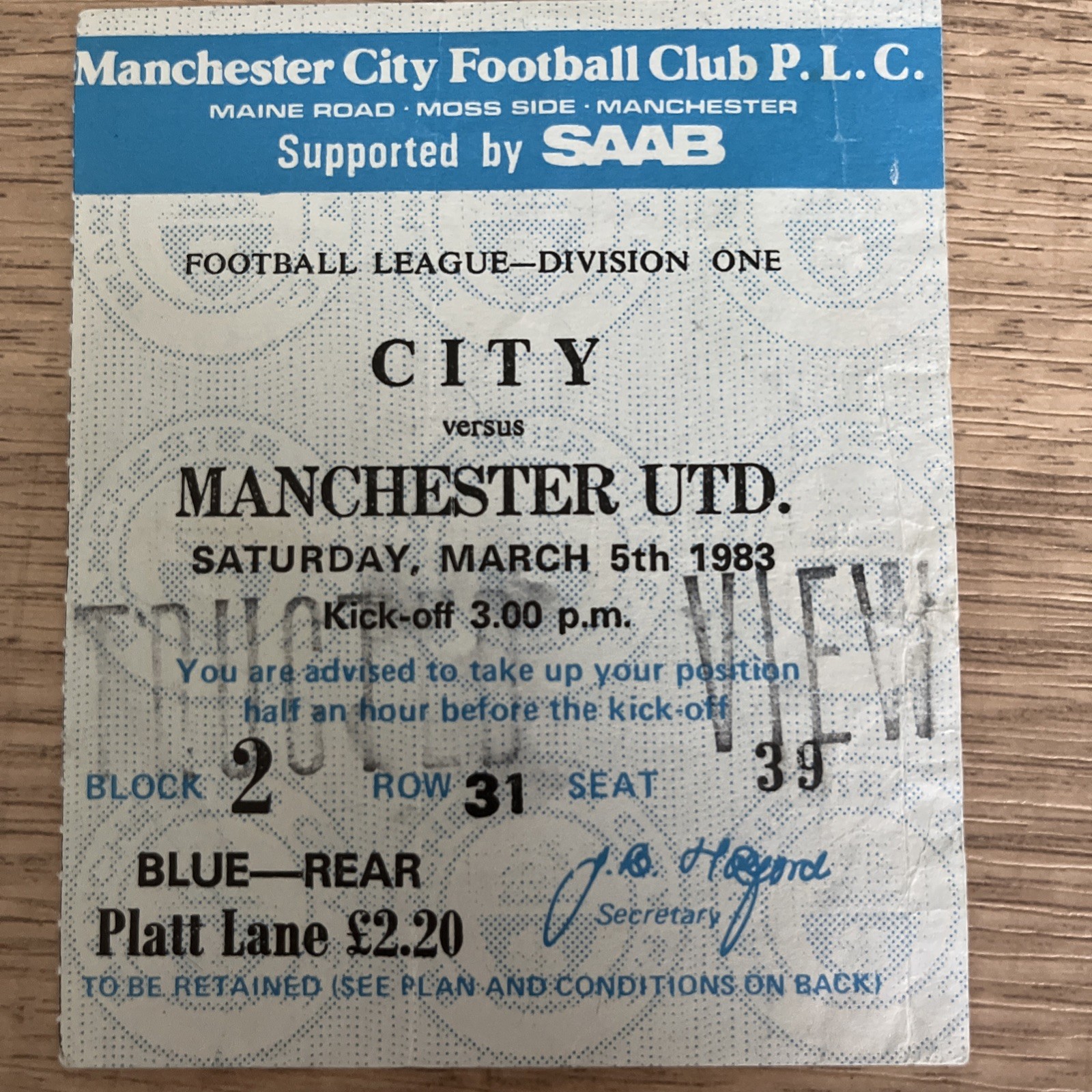 Manchester City v Manchester United Ticket Dated 5/3/1983 for sale on Ebay
