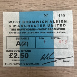 West Bromwich Albion v Manchester United Ticket 27/12/1980 for sale on Ebay