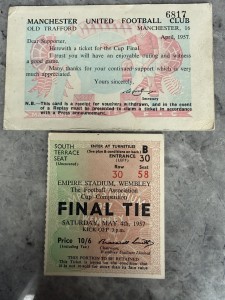 Old Vintage Manchester United FC Aston Villa FA Cup Final 1957 Ticket & Receipt  for sale on Ebay