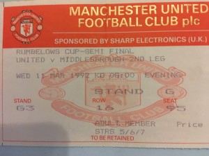 Man United V Middlesbrough 1992 Rumbelows Cup ticket for sale on Ebay