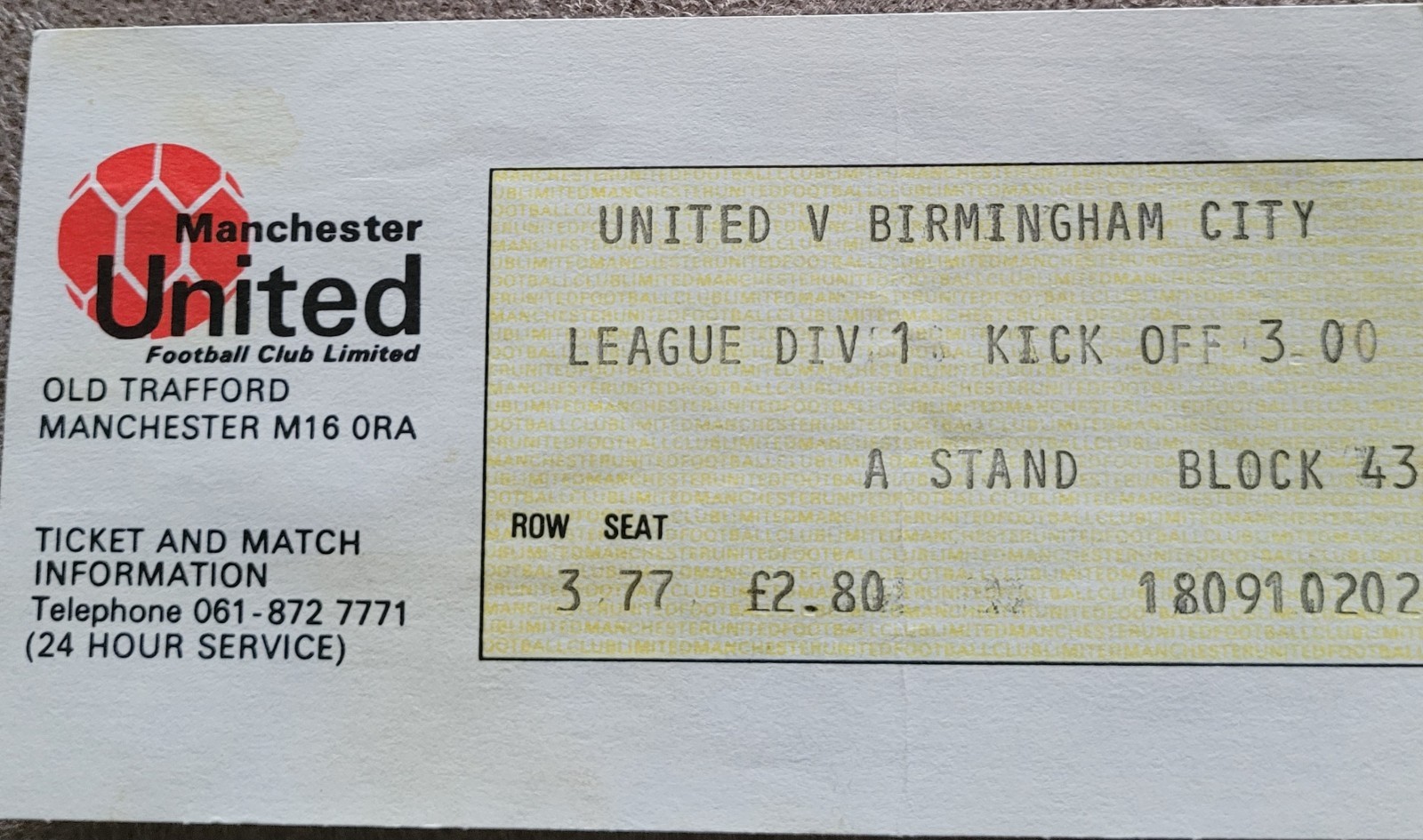 Manchester United V Birmingham City Ticket 77-78 for sale on Ebay