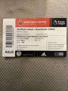 SHEFFIELD UNITED V MANCHESTER UNITED TICKET 2019-2020 Premier League for sale on Ebay
