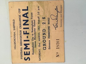 Birmingham City or Nottingham Forest V Man United Cup 1956/57 ticket for sale on Ebay