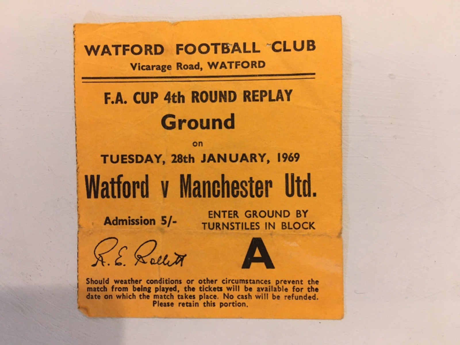Watford V Man United F.A.Cup 1969 ticket for sale on Ebay