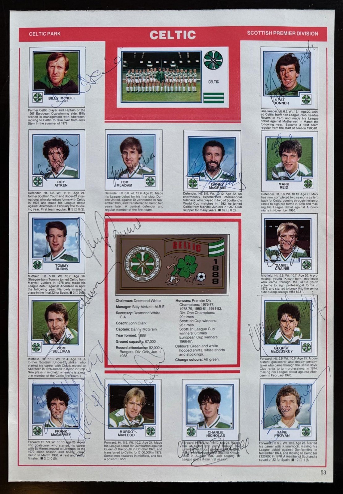 CELTIC signed 1983 Panini Sticker Team set BILLY McNEILL TOMMY BURNS PAT BONNER for sale on Ebay