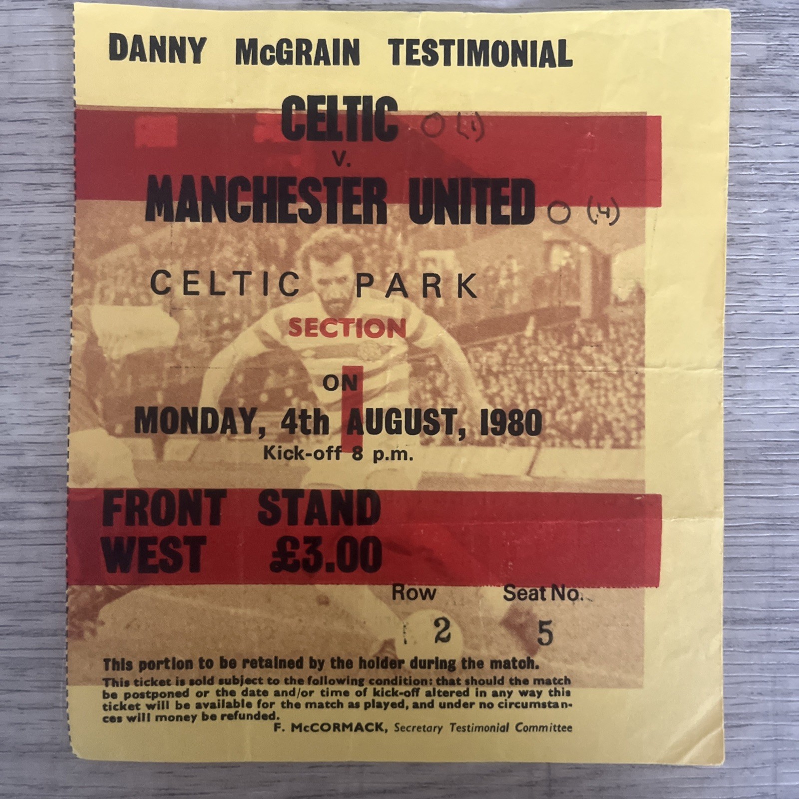 Celtic v Manchester United ticket 4/8/1980 Danny McGrain testimonial  for sale on Ebay