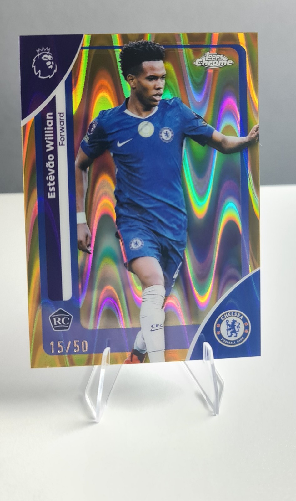 Topps Premier League Chrome 2026  Estevao Willian Gold Wave Parallel /50 Chelsea for sale on Ebay