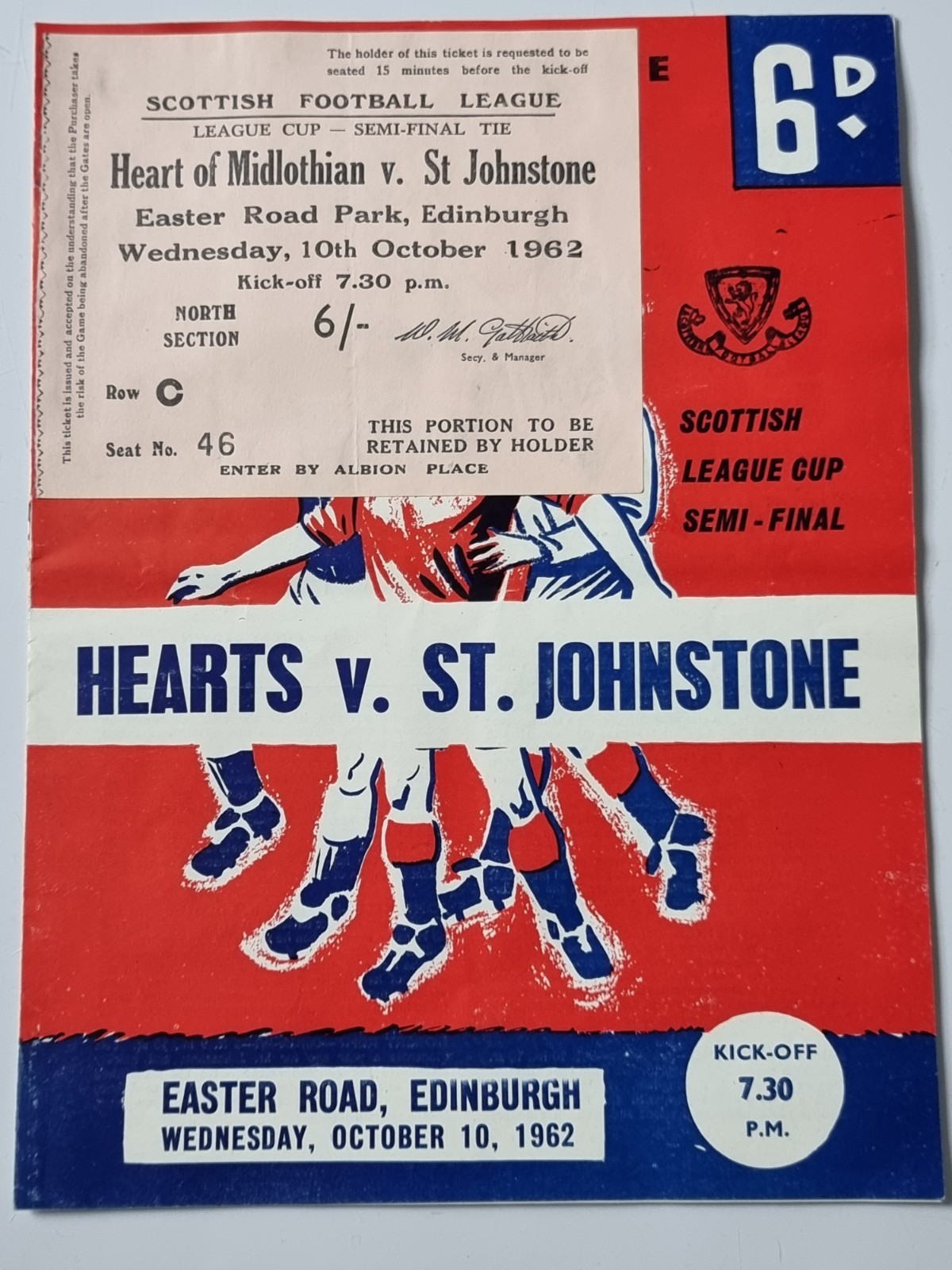 Hearts v St Johnstone Scottish League Cup S/F Match Ticket @ Hibernian -10/10/62 for sale on Ebay