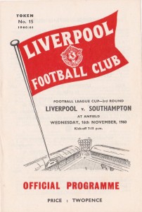 FOOTBALL PROGRAME LIVERPOOL V SOUTHAMPTON RARE 1960 LEAGUE CUP 3RD ROUND 2-PAGE for sale on Ebay