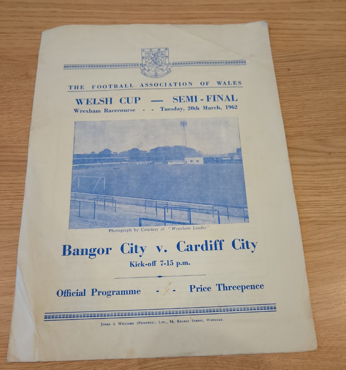 1961/62 Welsh Cup Semi Final Bangor City v Cardiff City @ Wrexham 20/3/62 for sale on Ebay