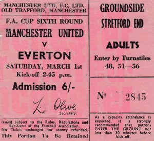 MANCHESTER UNITED V EVERTON 1/3/1969 FA CUP 6THR  - USED TICKET FEAT GEORGE BEST for sale on Ebay