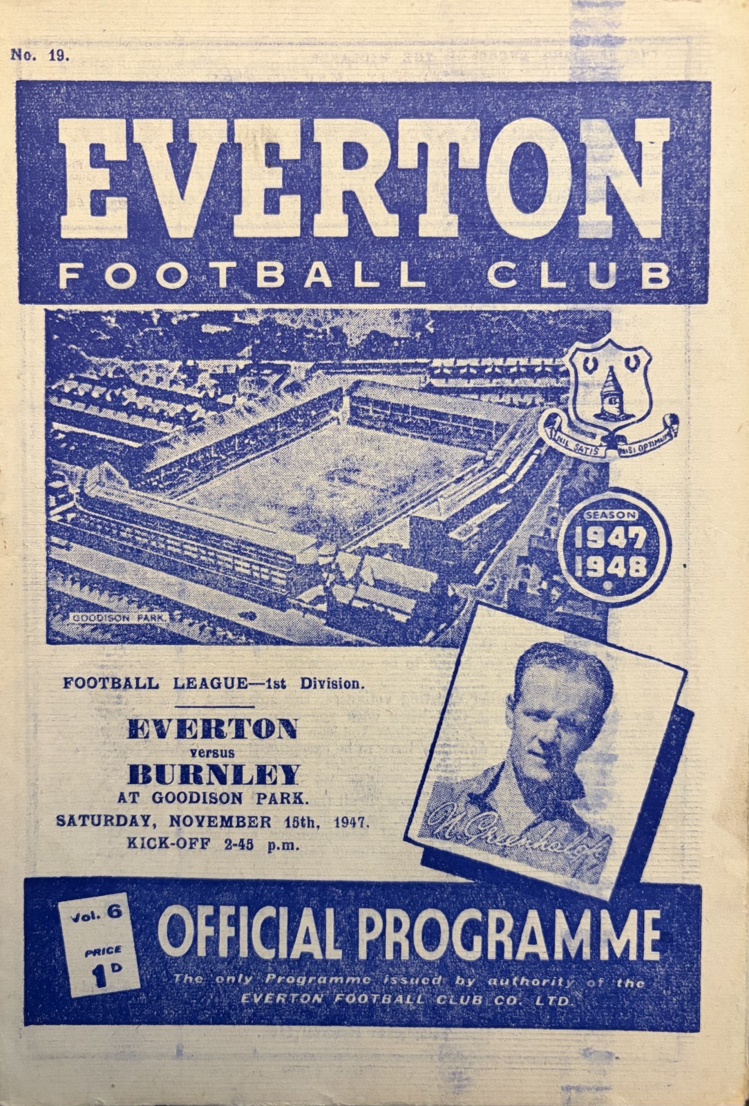 Everton v Burnley Div 1 1947/48 for sale on Ebay