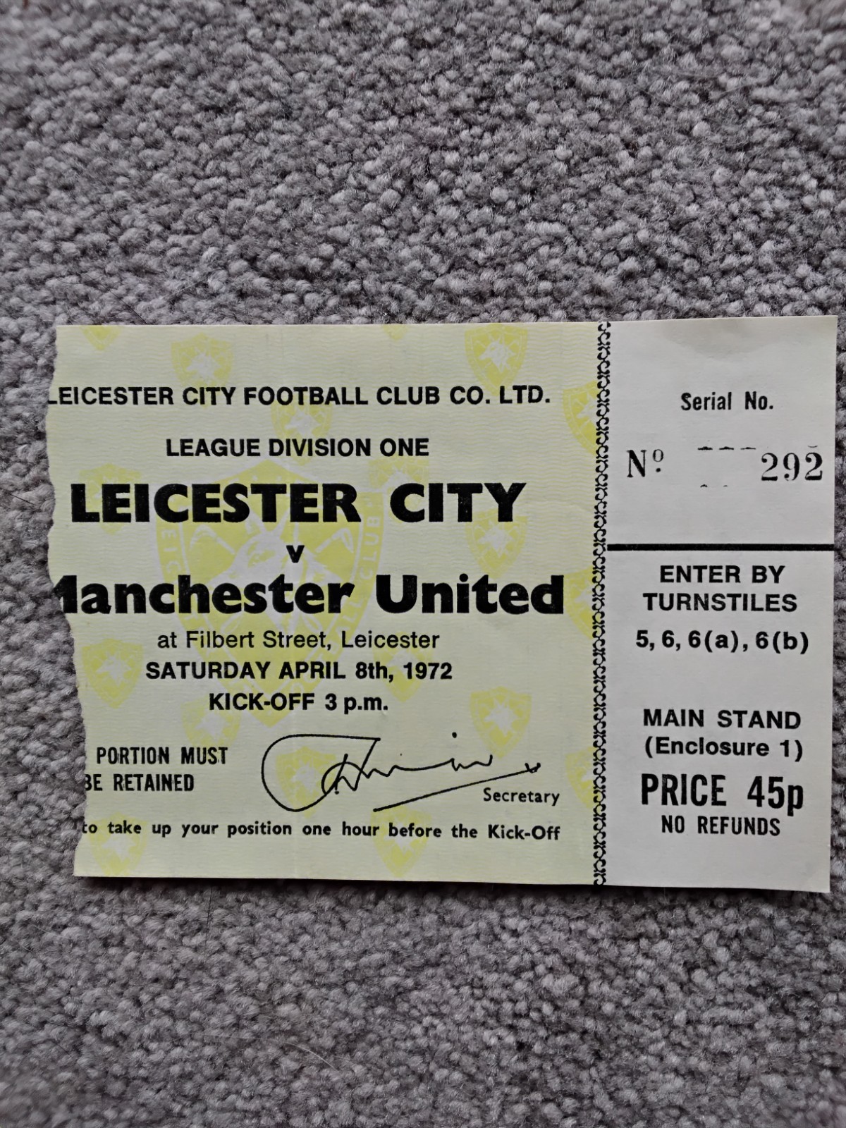 Leicester City v Manchester United, match ticket, 8th april 1972 for sale on Ebay