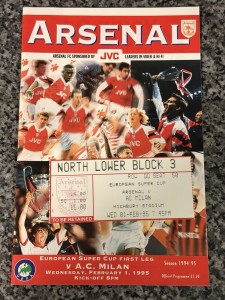 1995 European Super Cup Arsenal V Milan Football Programme With Ticket Stub for sale on Ebay