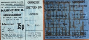 1970…MANCHESTER UNITED v MIDDLESBROUGH…FA CUP 6. Rd REPLAY….JUNIOR TICKET. for sale on Ebay