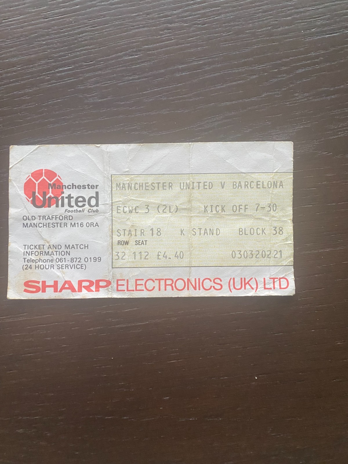 Manchester United memorabillia ticket stubs for sale on Ebay