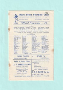 1958/59 EASTERN COUNTIES LEAGUE : BURY TOWN v TOTTENHAM HOTSPUR 