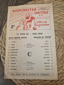 Manchester United V Bolton Wanderers FA Youth Cup Third Round 23/12/1970 for sale on Ebay