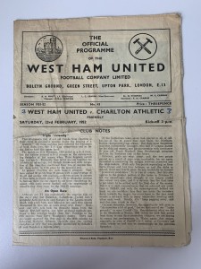 West Ham United v Charlton Athletic 1951-52 Friendly 23rd February 1952. for sale on Ebay
