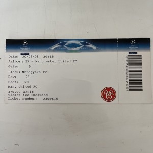 AALBORG V  MANCHESTER UNITED- CHAMPIONS LEAGUE Away Ticket Stub 30/09/2008 for sale on Ebay