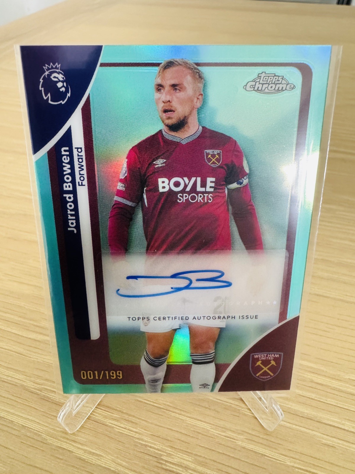 Jarrod Bowen West Ham Topps Chrome Premier League 2026 Auto 001/199 First print for sale on Ebay