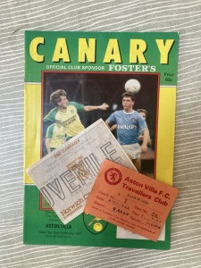 Norwich City v Aston Villa - Div 1 - with TICKET & TRAVEL TICKET - 1986/87 for sale on Ebay