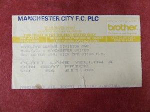 MANCHESTER CITY v MANCHESTER UNITED TICKET | 1991/1992 | DIV. 1 | 16 NOV 1991 for sale on Ebay