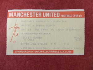 MANCHESTER UTD v DERBY C | 1989/1990 | DIV. 1 TICKET | 13 JAN 1990 | UK FREEPOST for sale on Ebay