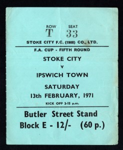 Stoke City v Ipswich Town 1970-1971 FA Cup Ticket 13/02/1971 for sale on Ebay